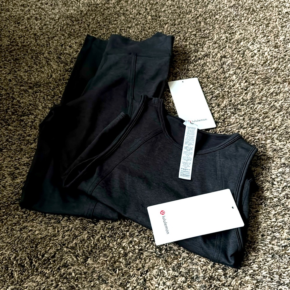 NWT Lululemon Suede SET Tank Top & Leggings Heather Black Size 4